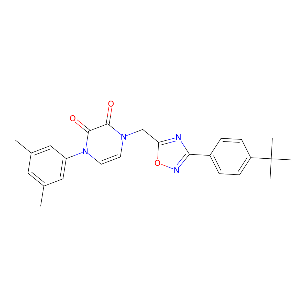 1-((3-(4-(tert-butyl)phenyl)-1,2,4-oxadiazol-5-yl)methyl)-4-(3,5-dimethylphenyl)pyrazine-2,3(1H,4H)-dione molecular structure, CAS 1251552-85-8