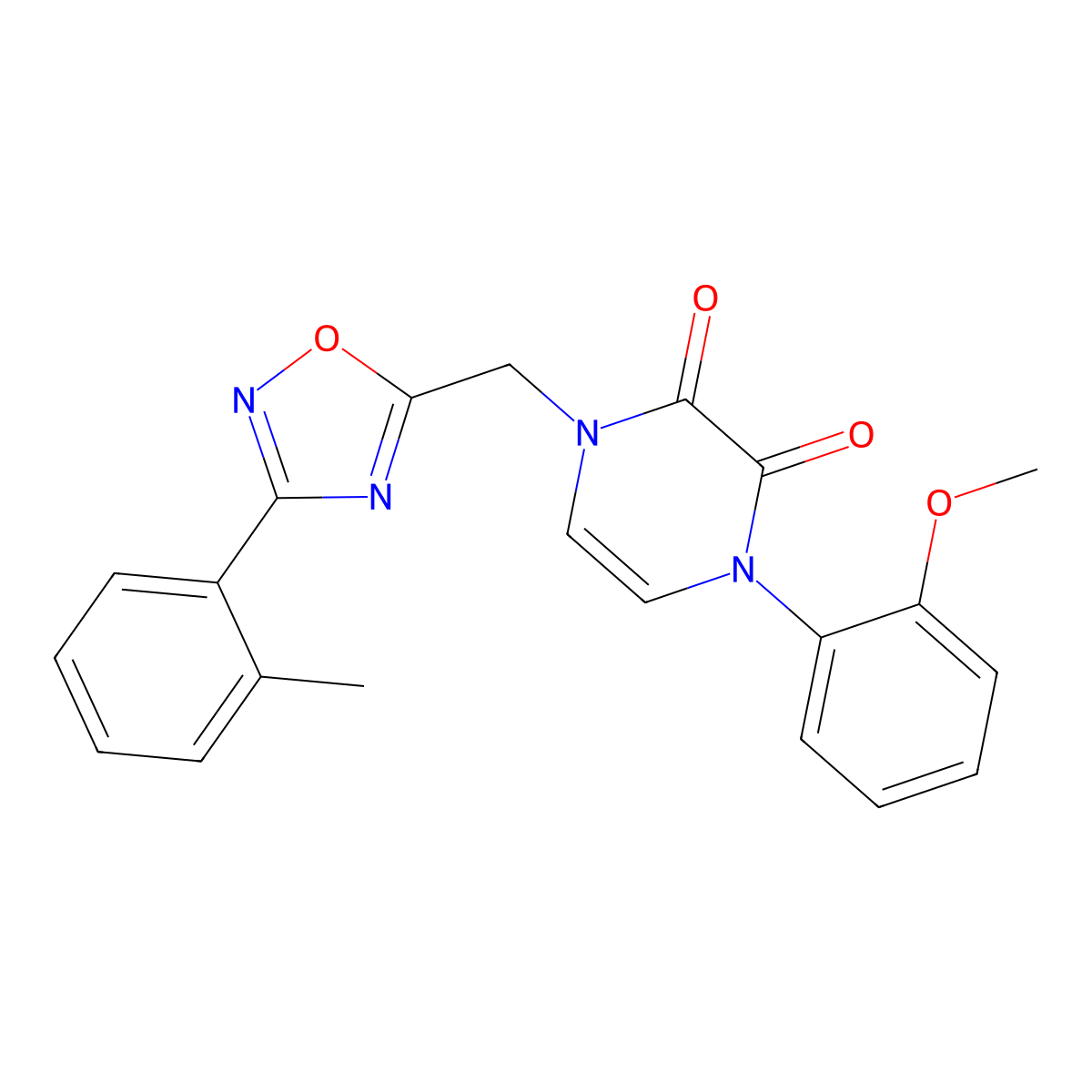 1-(2-Methoxyphenyl)-4-{[3-(2-methylphenyl)-1,2,4-oxadiazol-5-yl]methyl}-1,2,3,4-tetrahydropyrazine-2,3-dione molecular structure, CAS 1251552-93-8