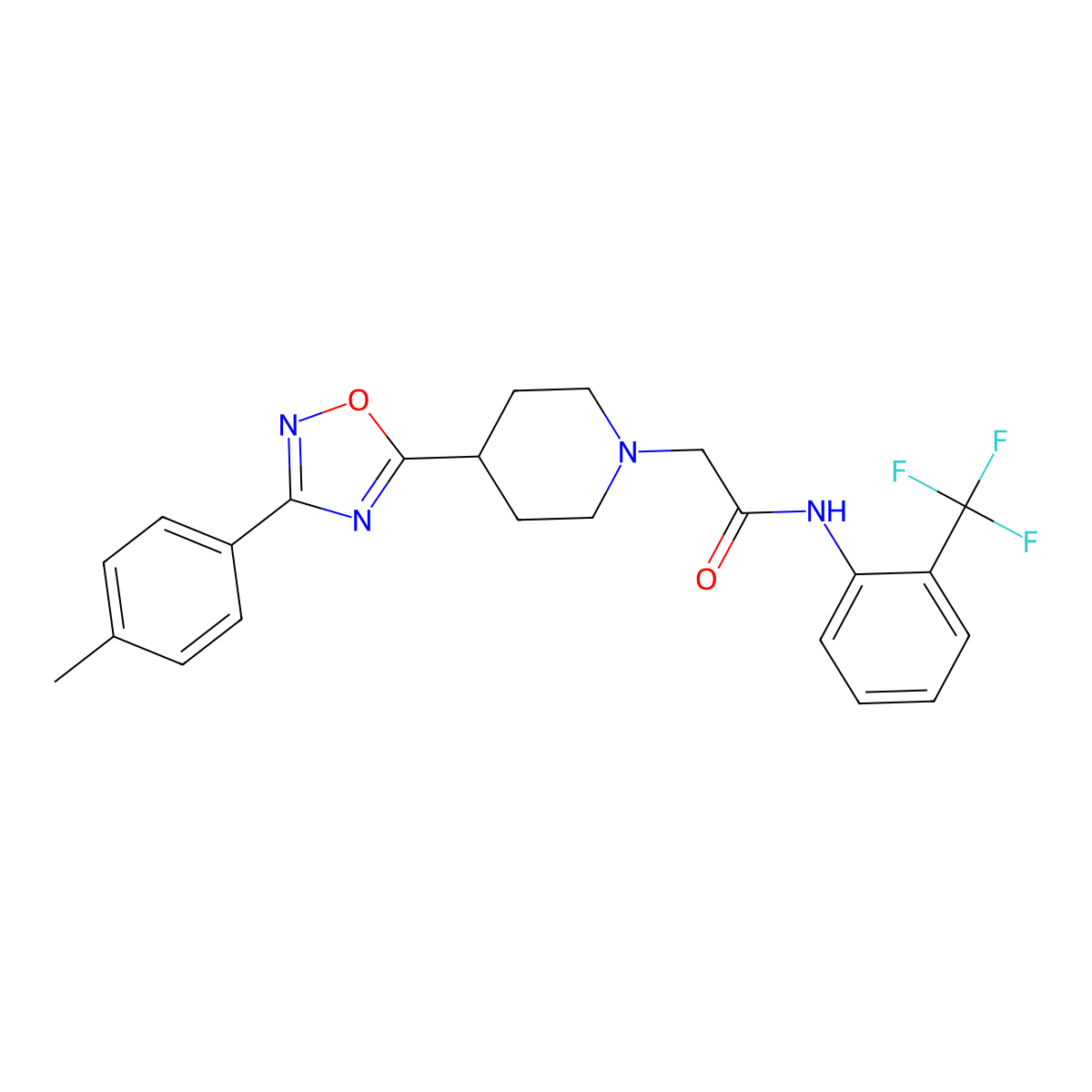 2-{4-[3-(4-methylphenyl)-1,2,4-oxadiazol-5-yl]piperidin-1-yl}-N-[2-(trifluoromethyl)phenyl]acetamide molecular structure, CAS 1251552-94-9