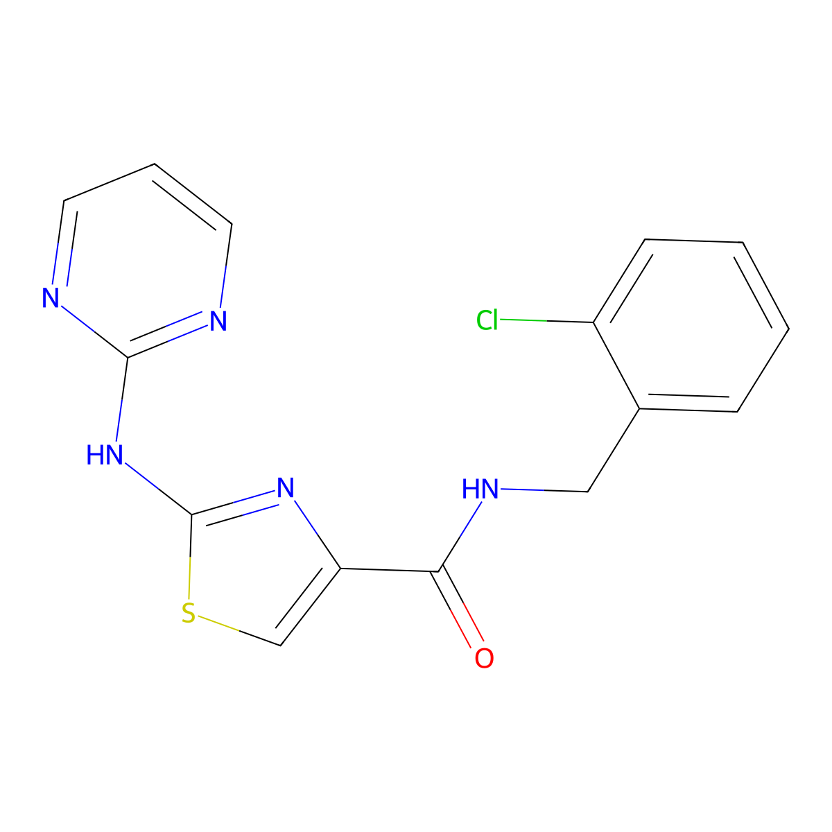 N-(2-chlorobenzyl)-2-(pyrimidin-2-ylamino)thiazole-4-carboxamide molecular structure, CAS 1251552-95-0
