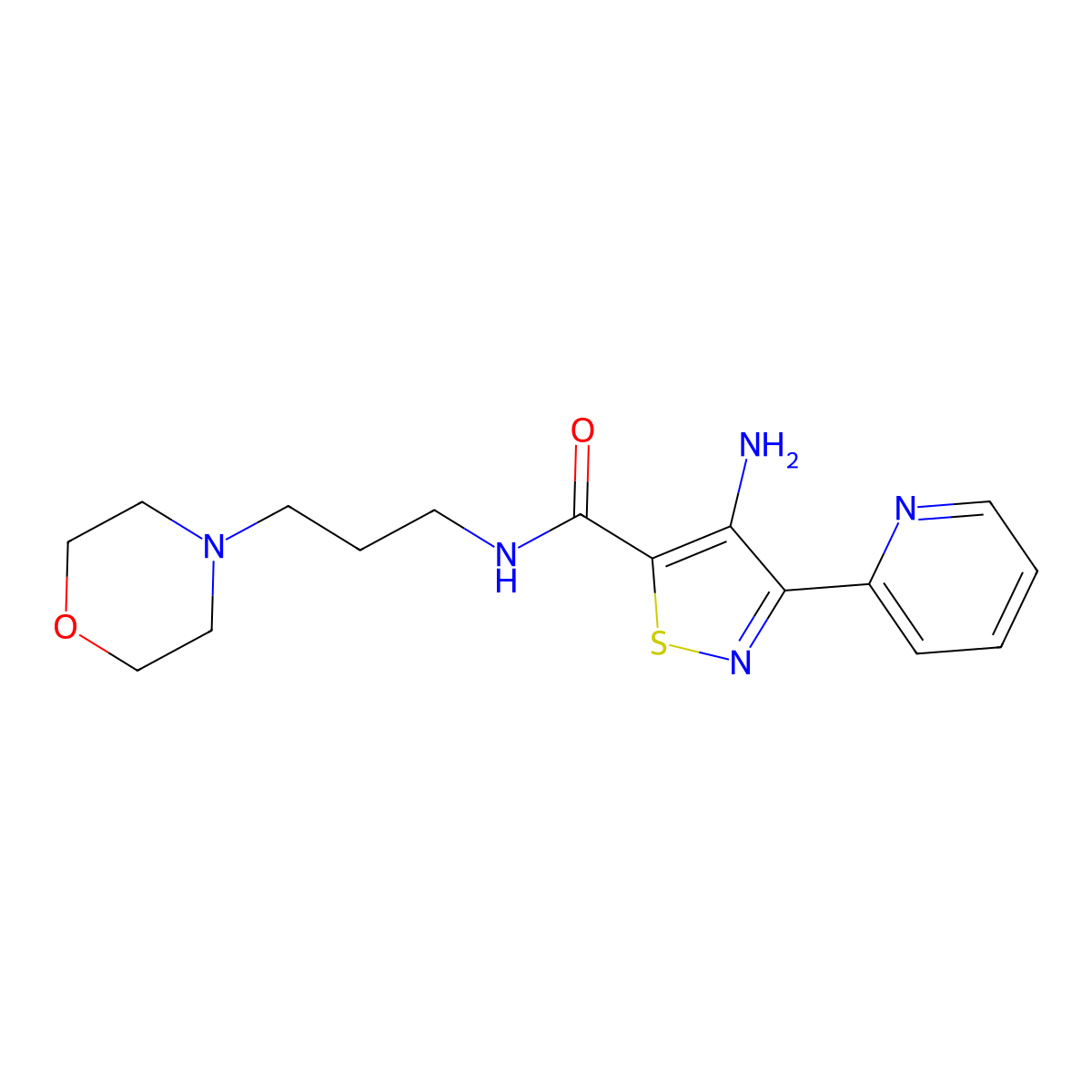 4-amino-N-[3-(morpholin-4-yl)propyl]-3-(pyridin-2-yl)-1,2-thiazole-5-carboxamide molecular structure, CAS 1251552-96-1