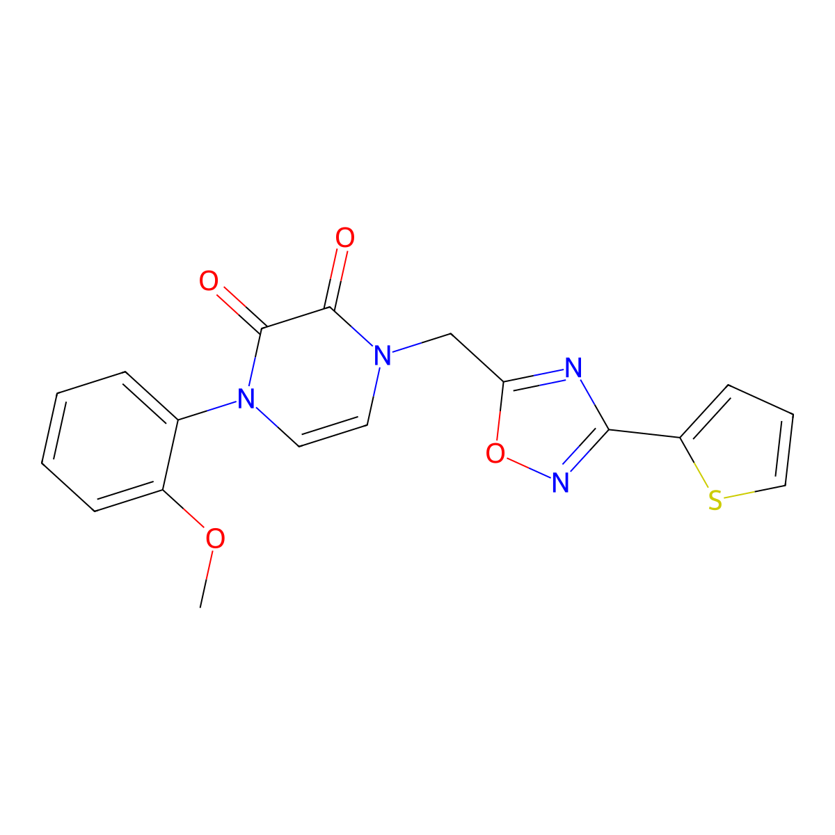 1-(2-methoxyphenyl)-4-((3-(thiophen-2-yl)-1,2,4-oxadiazol-5-yl)methyl)pyrazine-2,3(1H,4H)-dione molecular structure, CAS 1251552-99-4