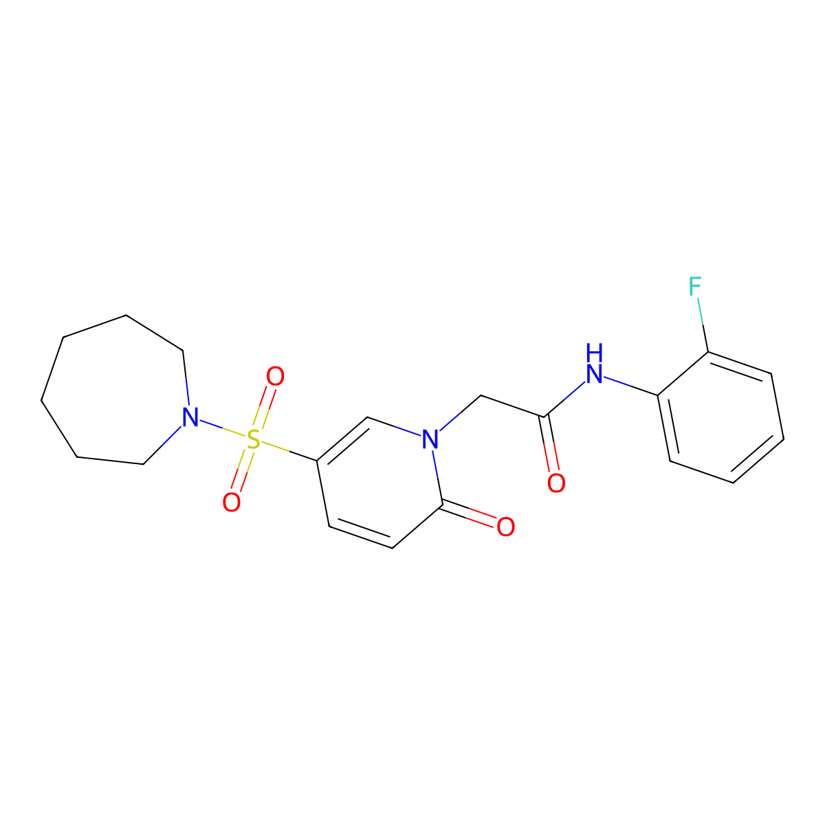2-(5-(azepan-1-ylsulfonyl)-2-oxopyridin-1(2H)-yl)-N-(2-fluorophenyl)acetamide molecular structure, CAS 1251553-01-1