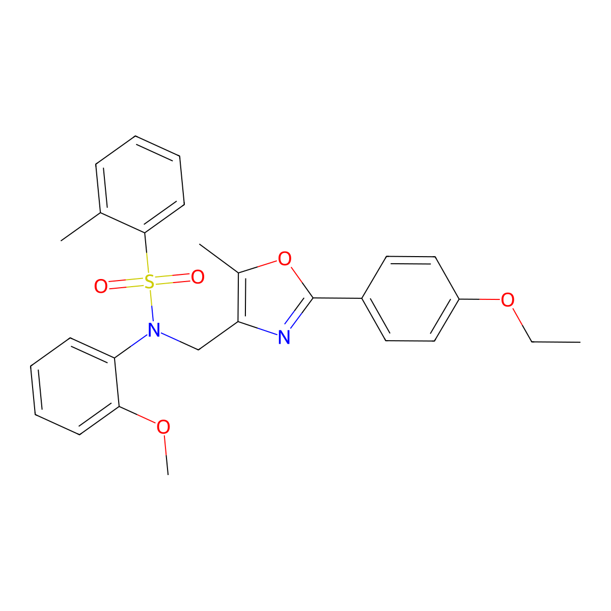 N-{[2-(4-ethoxyphenyl)-5-methyl-1,3-oxazol-4-yl]methyl}-N-(2-methoxyphenyl)-2-methylbenzene-1-sulfonamide molecular structure, CAS 1251553-04-4