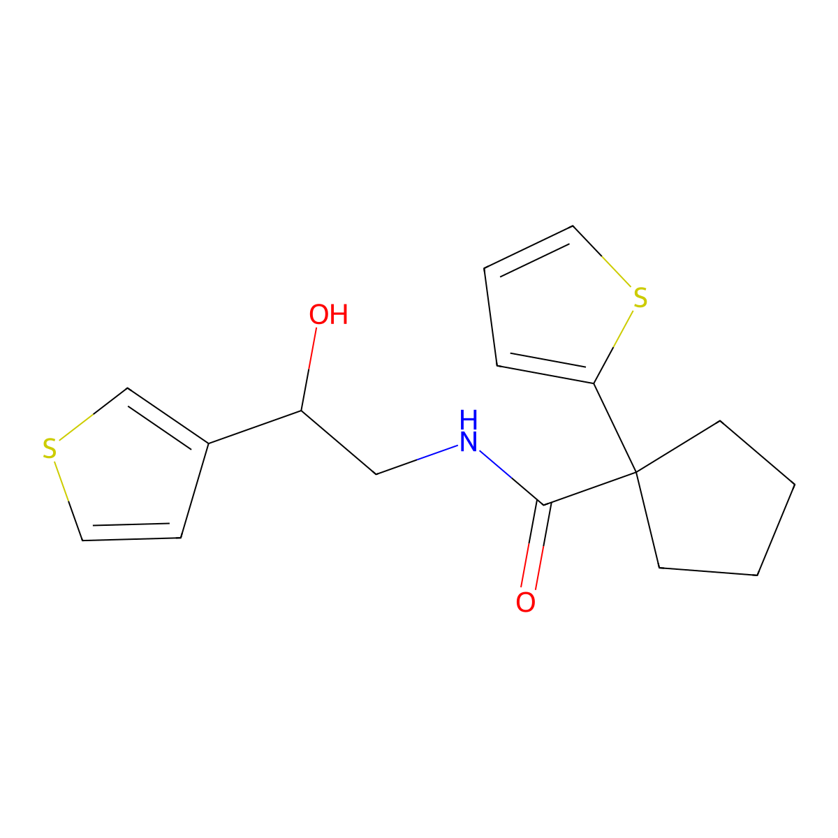 N-(2-hydroxy-2-(thiophen-3-yl)ethyl)-1-(thiophen-2-yl)cyclopentanecarboxamide molecular structure, CAS 1251553-09-9