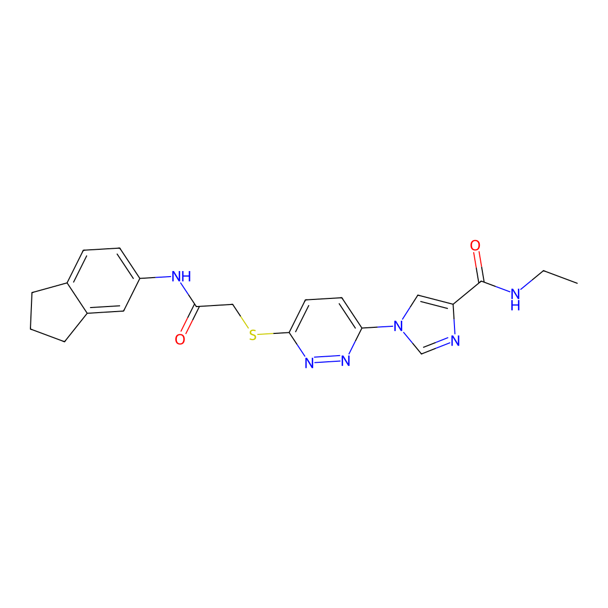 1-(6-((2-((2,3-dihydro-1H-inden-5-yl)amino)-2-oxoethyl)thio)pyridazin-3-yl)-N-ethyl-1H-imidazole-4-carboxamide molecular structure, CAS 1251553-19-1