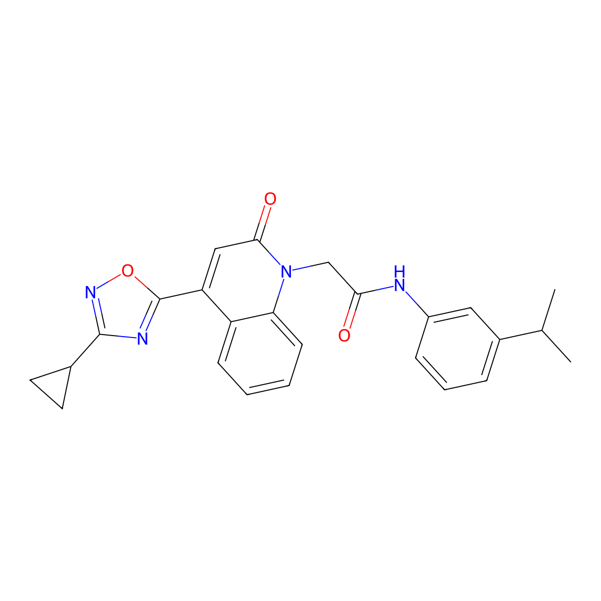2-[4-(3-cyclopropyl-1,2,4-oxadiazol-5-yl)-2-oxo-1(2H)-quinolinyl]-N~1~-(3-isopropylphenyl)acetamide molecular structure, CAS 1251553-24-8