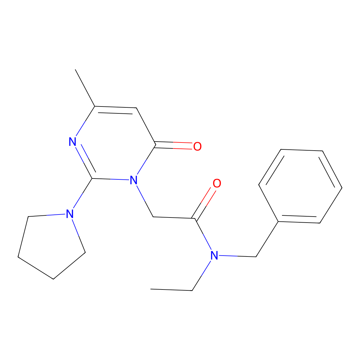 N-benzyl-N-ethyl-2-(4-methyl-6-oxo-2-(pyrrolidin-1-yl)pyrimidin-1(6H)-yl)acetamide molecular structure, CAS 1251553-37-3
