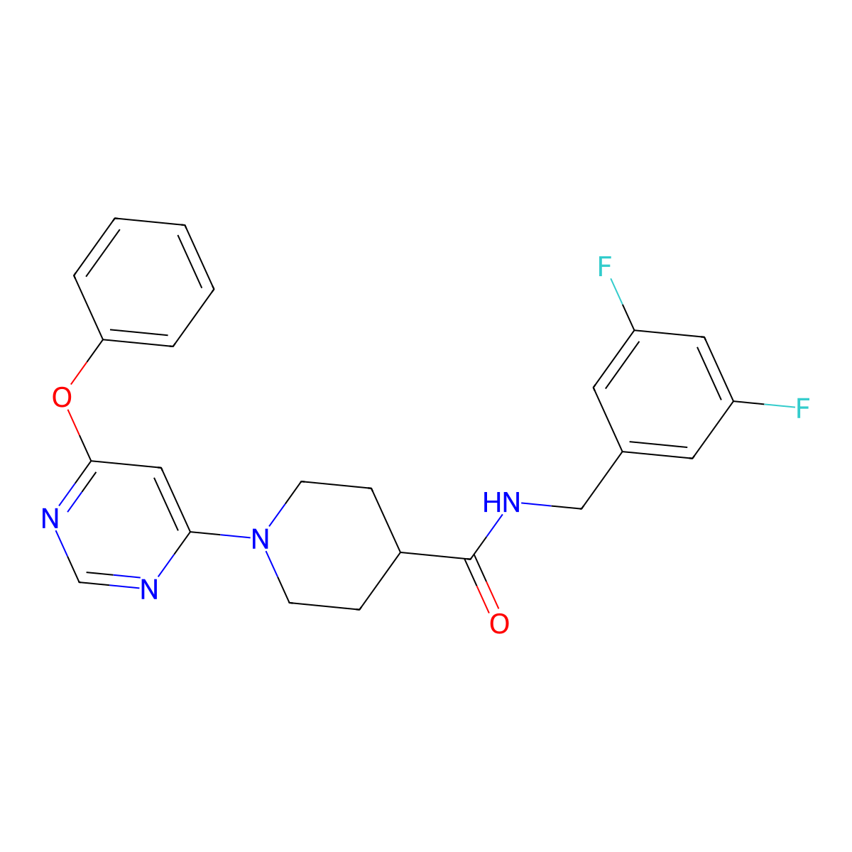 N-(3,5-difluorobenzyl)-1-(6-phenoxypyrimidin-4-yl)piperidine-4-carboxamide molecular structure, CAS 1251553-50-0