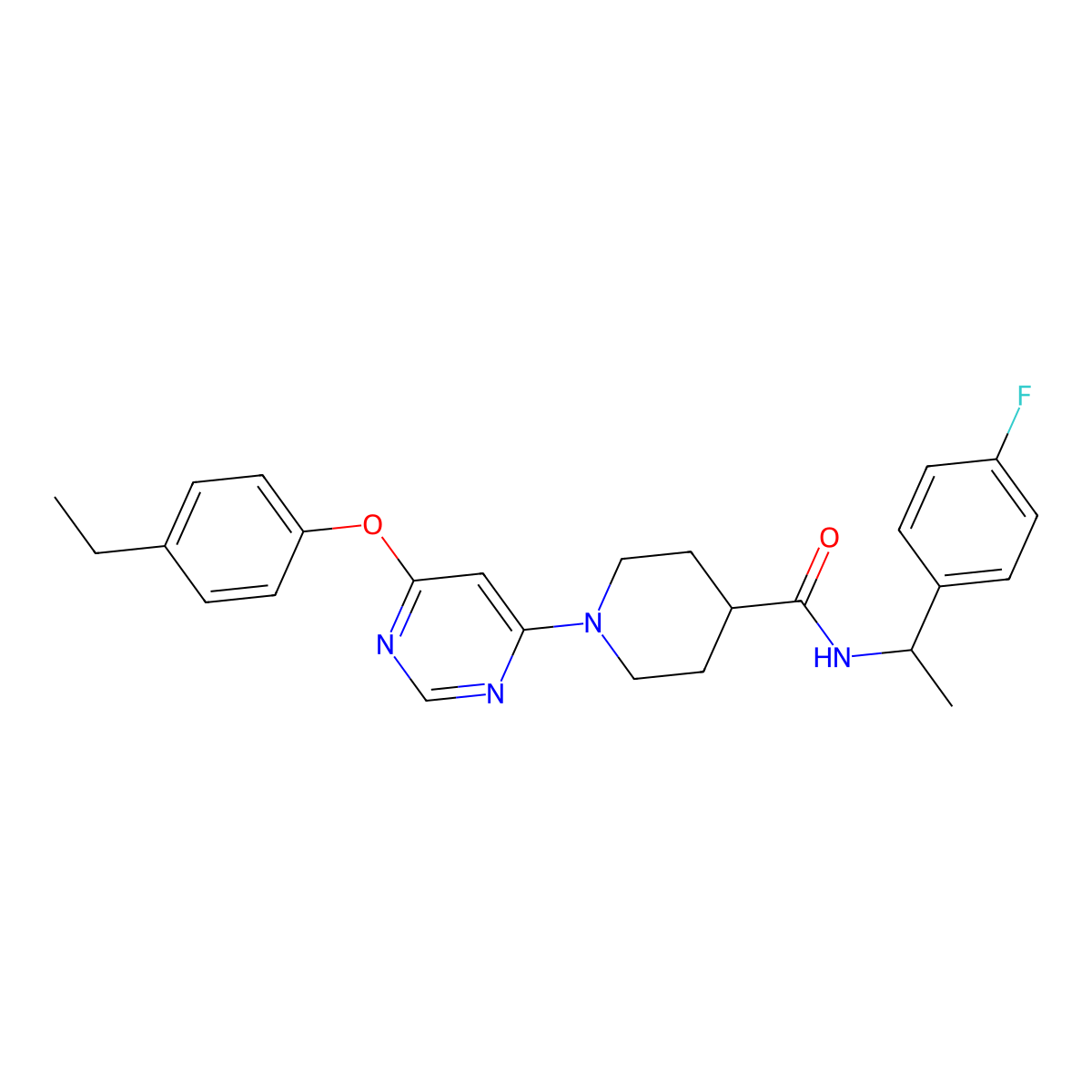 1-(6-(4-ethylphenoxy)pyrimidin-4-yl)-N-(1-(4-fluorophenyl)ethyl)piperidine-4-carboxamide molecular structure, CAS 1251553-52-2