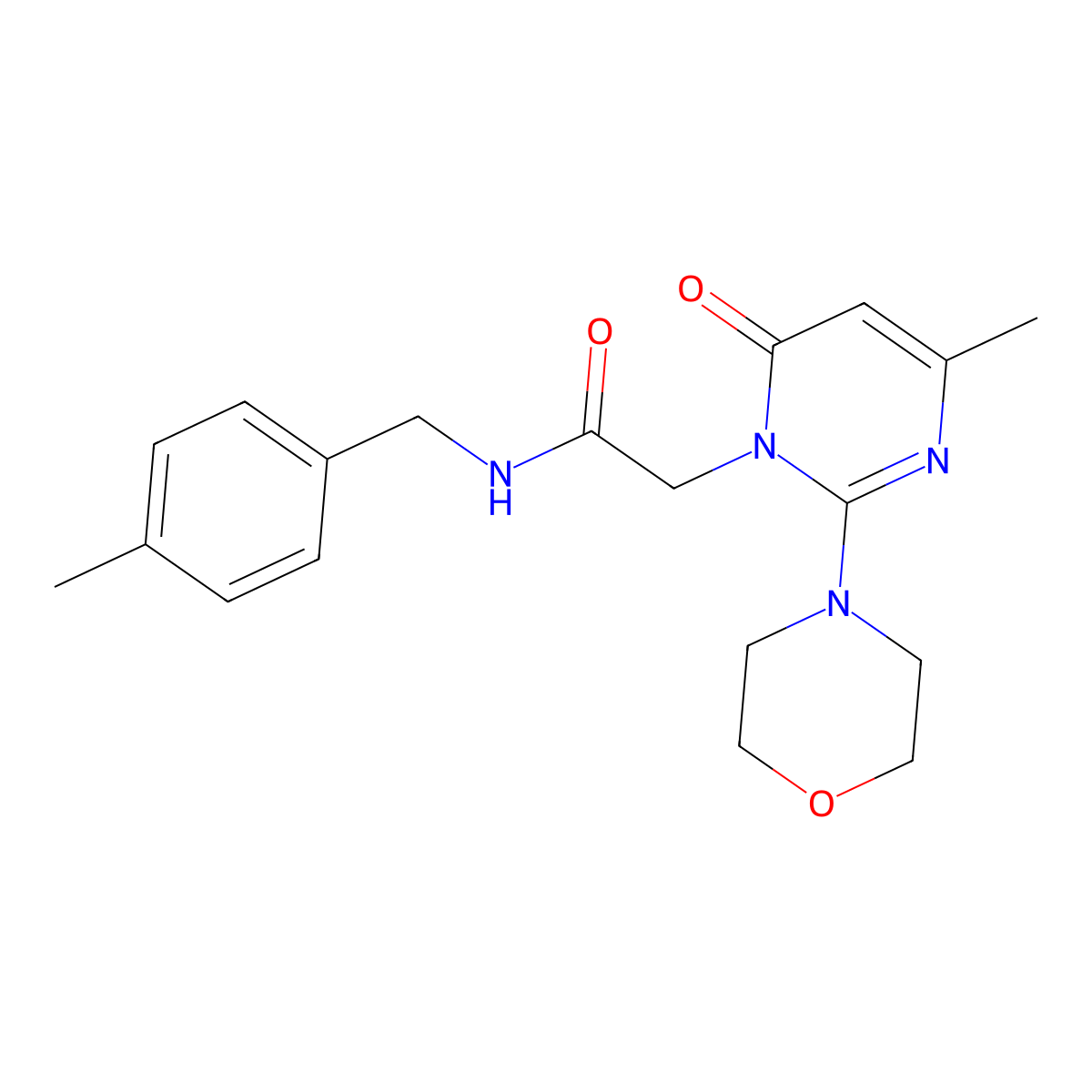 2-[4-methyl-2-(morpholin-4-yl)-6-oxo-1,6-dihydropyrimidin-1-yl]-N-[(4-methylphenyl)methyl]acetamide molecular structure, CAS 1251553-59-9