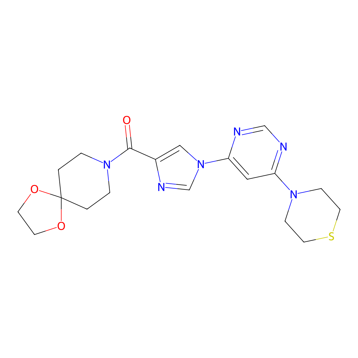 1,4-dioxa-8-azaspiro[4.5]decan-8-yl(1-(6-thiomorpholinopyrimidin-4-yl)-1H-imidazol-4-yl)methanone molecular structure, CAS 1251553-63-5