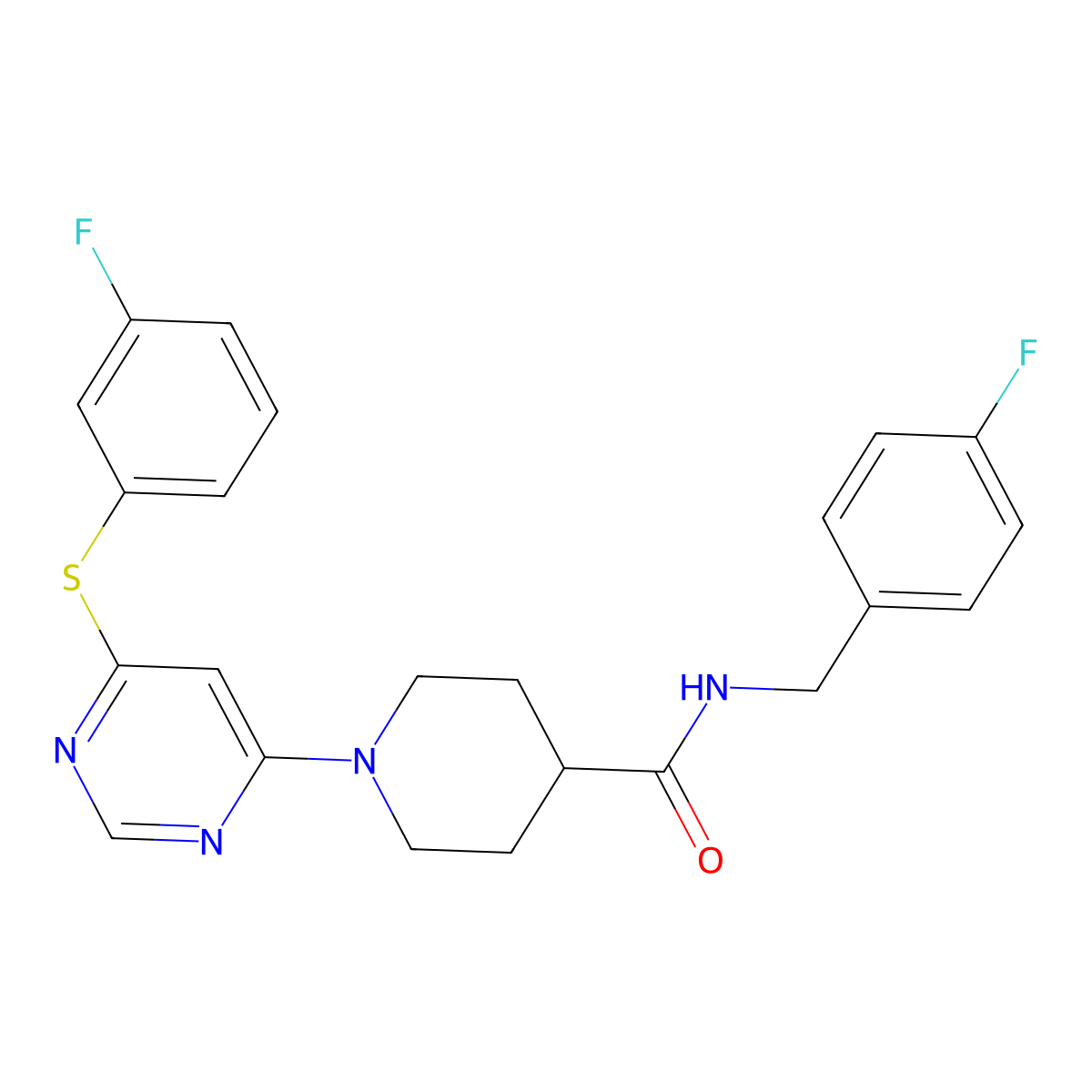N-(4-fluorobenzyl)-1-(6-((3-fluorophenyl)thio)pyrimidin-4-yl)piperidine-4-carboxamide molecular structure, CAS 1251556-01-0