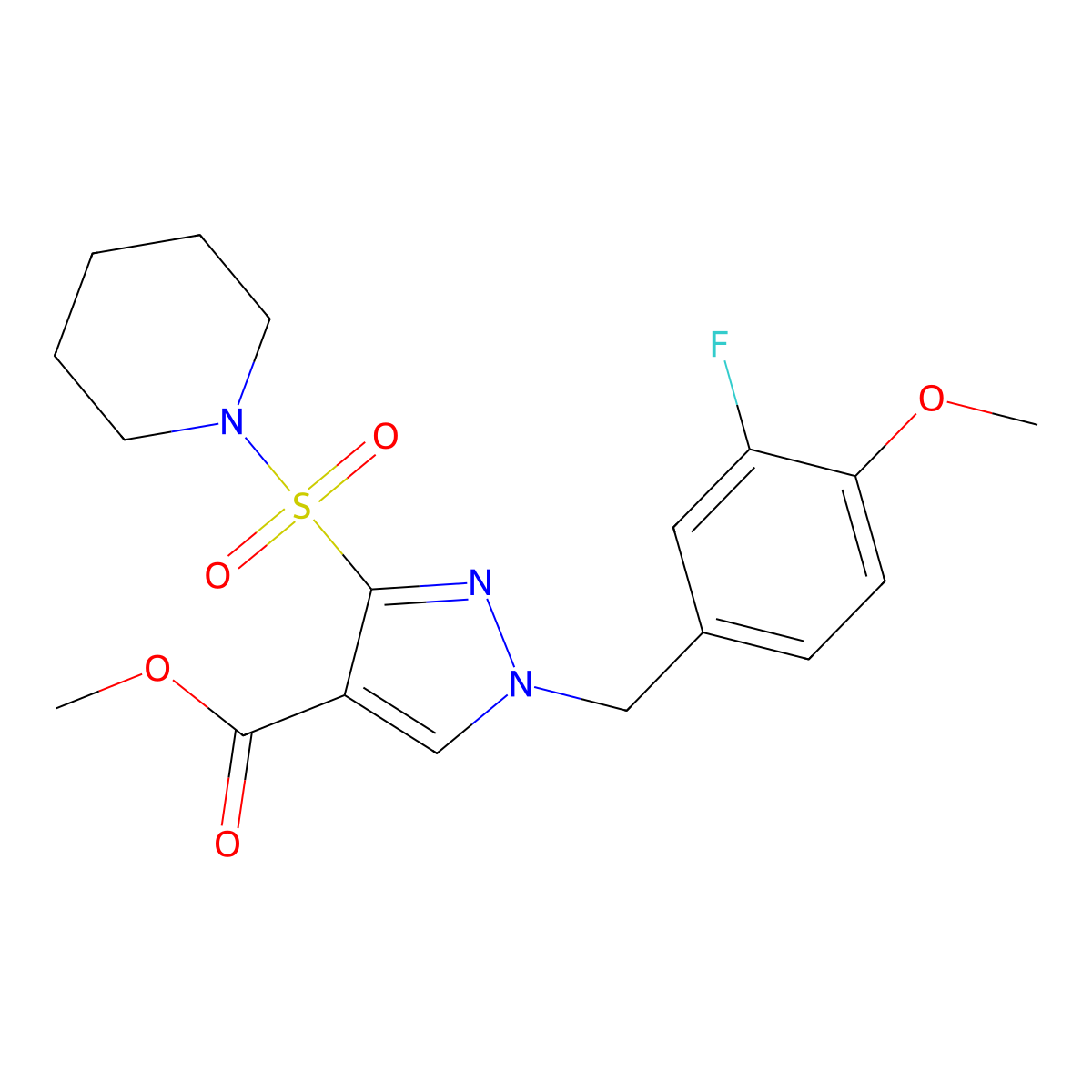 methyl 1-(3-fluoro-4-methoxybenzyl)-3-(piperidin-1-ylsulfonyl)-1H-pyrazole-4-carboxylate molecular structure, CAS 1251556-04-3