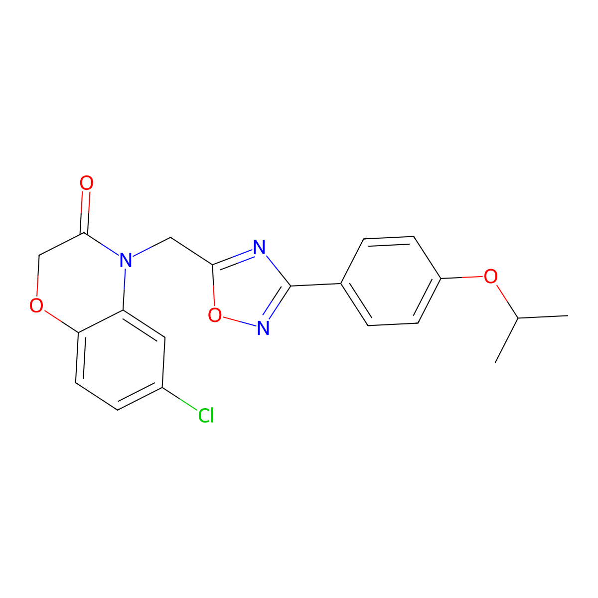 6-chloro-4-((3-(4-isopropoxyphenyl)-1,2,4-oxadiazol-5-yl)methyl)-2H-benzo[b][1,4]oxazin-3(4H)-one molecular structure, CAS 1251556-05-4