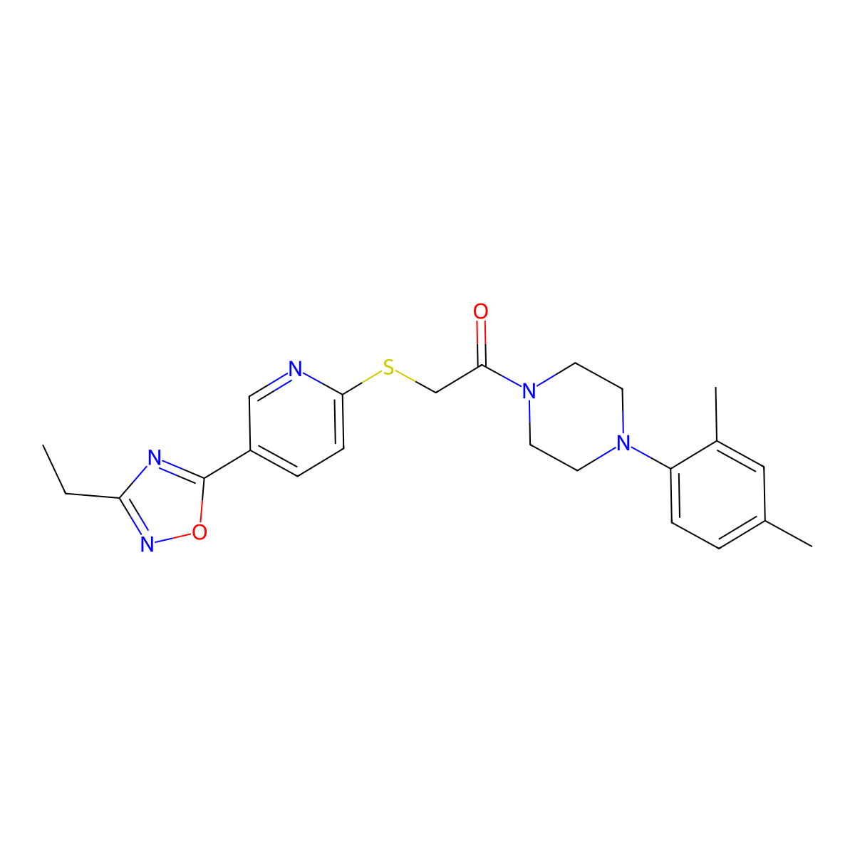 1-(4-(2,4-Dimethylphenyl)piperazin-1-yl)-2-((5-(3-ethyl-1,2,4-oxadiazol-5-yl)pyridin-2-yl)thio)ethanone molecular structure, CAS 1251556-16-7