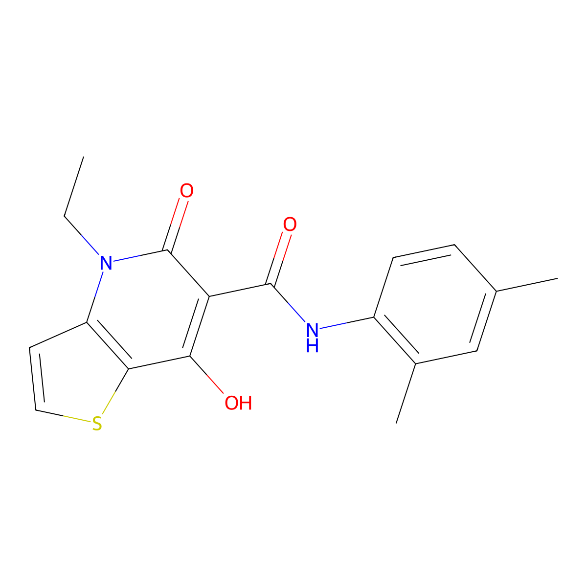 N-(2,4-dimethylphenyl)-4-ethyl-7-hydroxy-5-oxo-4,5-dihydrothieno[3,2-b]pyridine-6-carboxamide molecular structure, CAS 1251556-23-6
