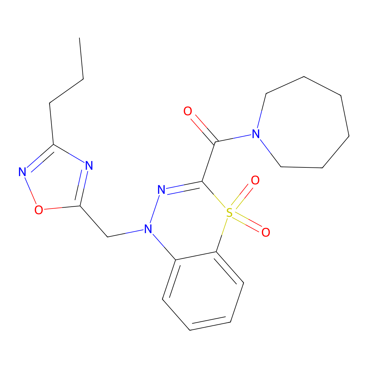 3-(1-azepanylcarbonyl)-1-[(3-propyl-1,2,4-oxadiazol-5-yl)methyl]-4lambda~6~,1,2-benzothiadiazine-4,4(1H)-dione molecular structure, CAS 1251556-24-7