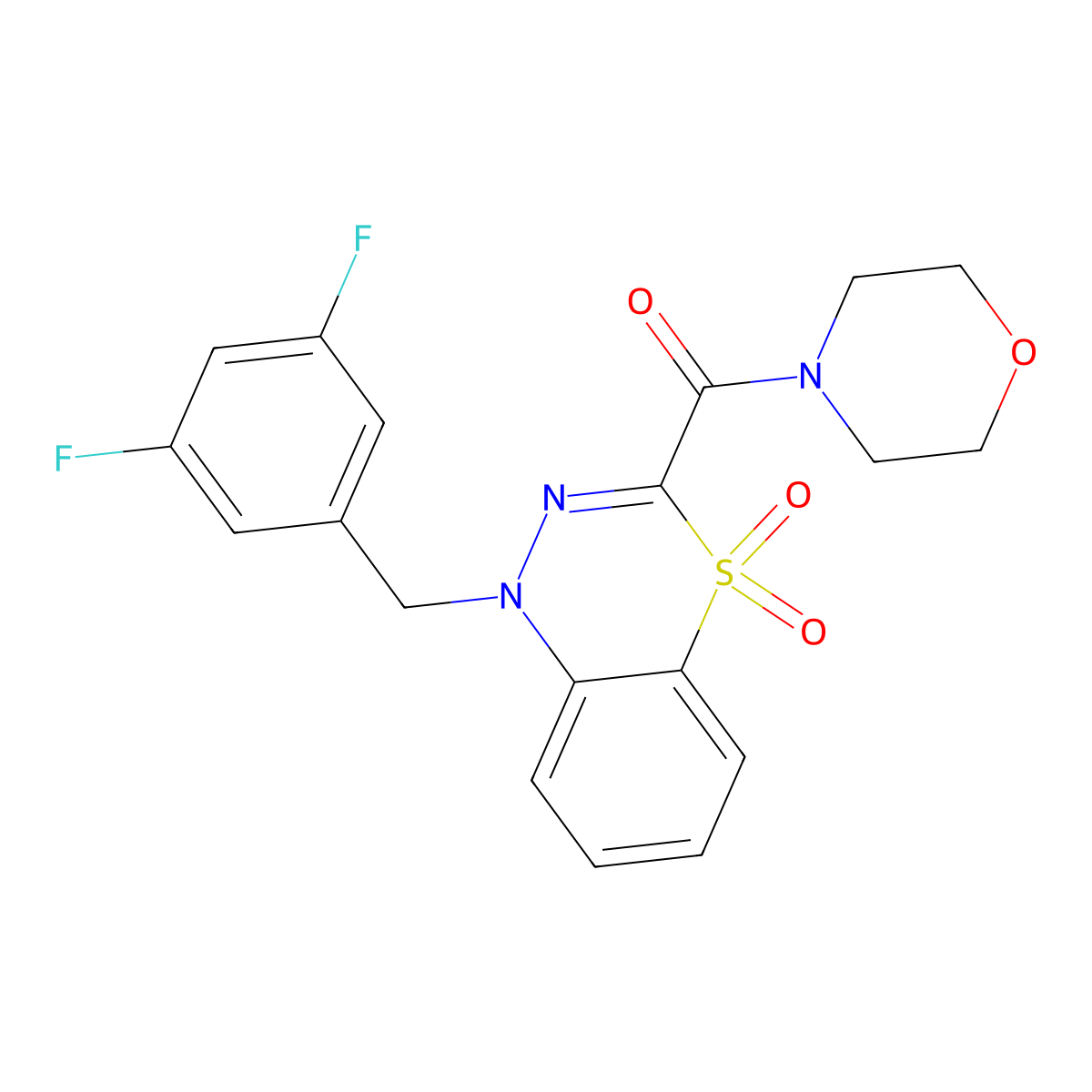 1-[(3,5-difluorophenyl)methyl]-3-(morpholine-4-carbonyl)-1H-4lambda6,1,2-benzothiadiazine-4,4-dione molecular structure, CAS 1251556-26-9