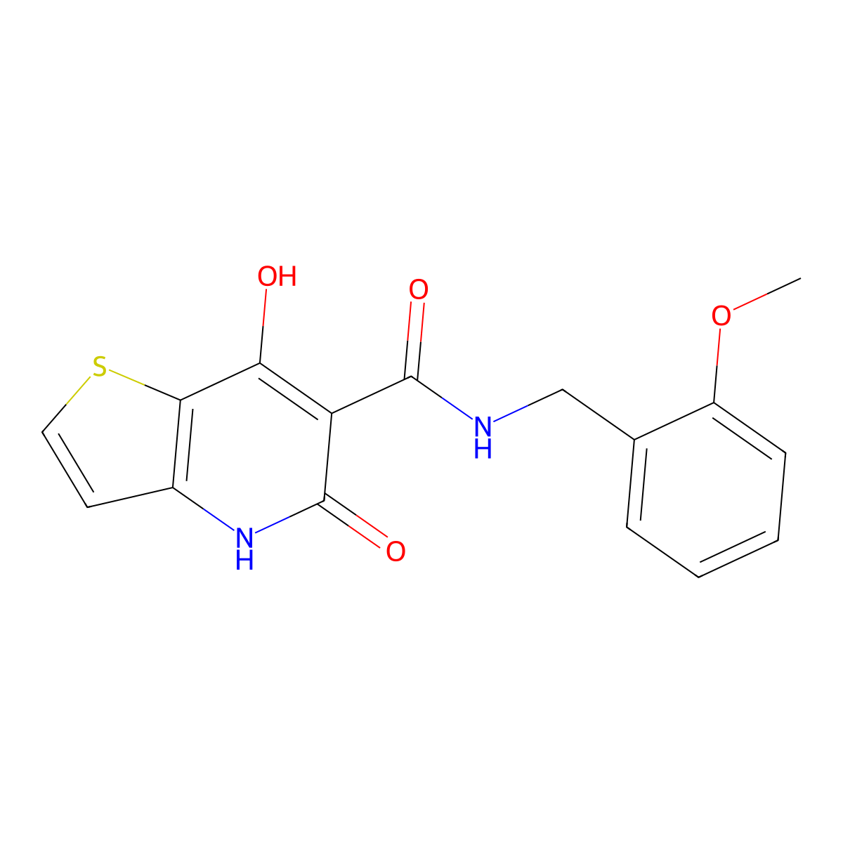 7-hydroxy-N-[(2-methoxyphenyl)methyl]-5-oxo-4H,5H-thieno[3,2-b]pyridine-6-carboxamide molecular structure, CAS 1251556-27-0