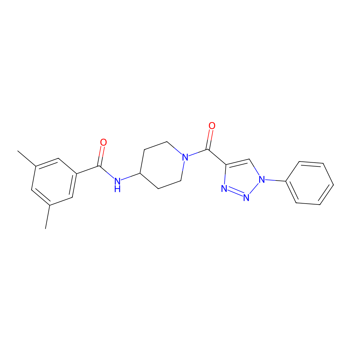 3,5-dimethyl-N-(1-(1-phenyl-1H-1,2,3-triazole-4-carbonyl)piperidin-4-yl)benzamide molecular structure, CAS 1251556-28-1