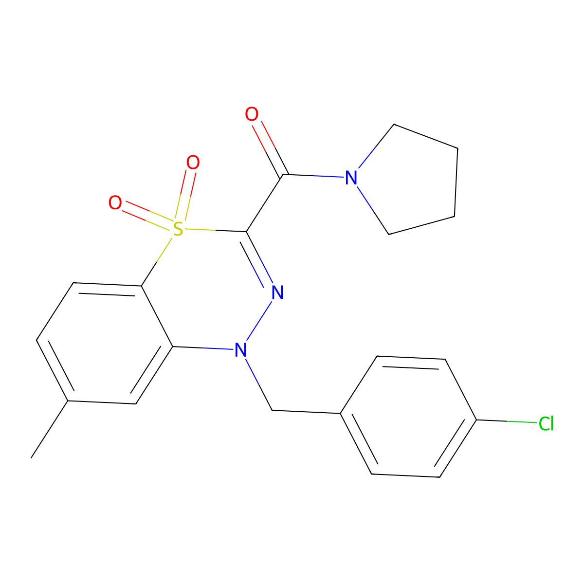 1-[(4-chlorophenyl)methyl]-7-methyl-3-(pyrrolidine-1-carbonyl)-1H-4lambda6,1,2-benzothiadiazine-4,4-dione molecular structure, CAS 1251556-32-7