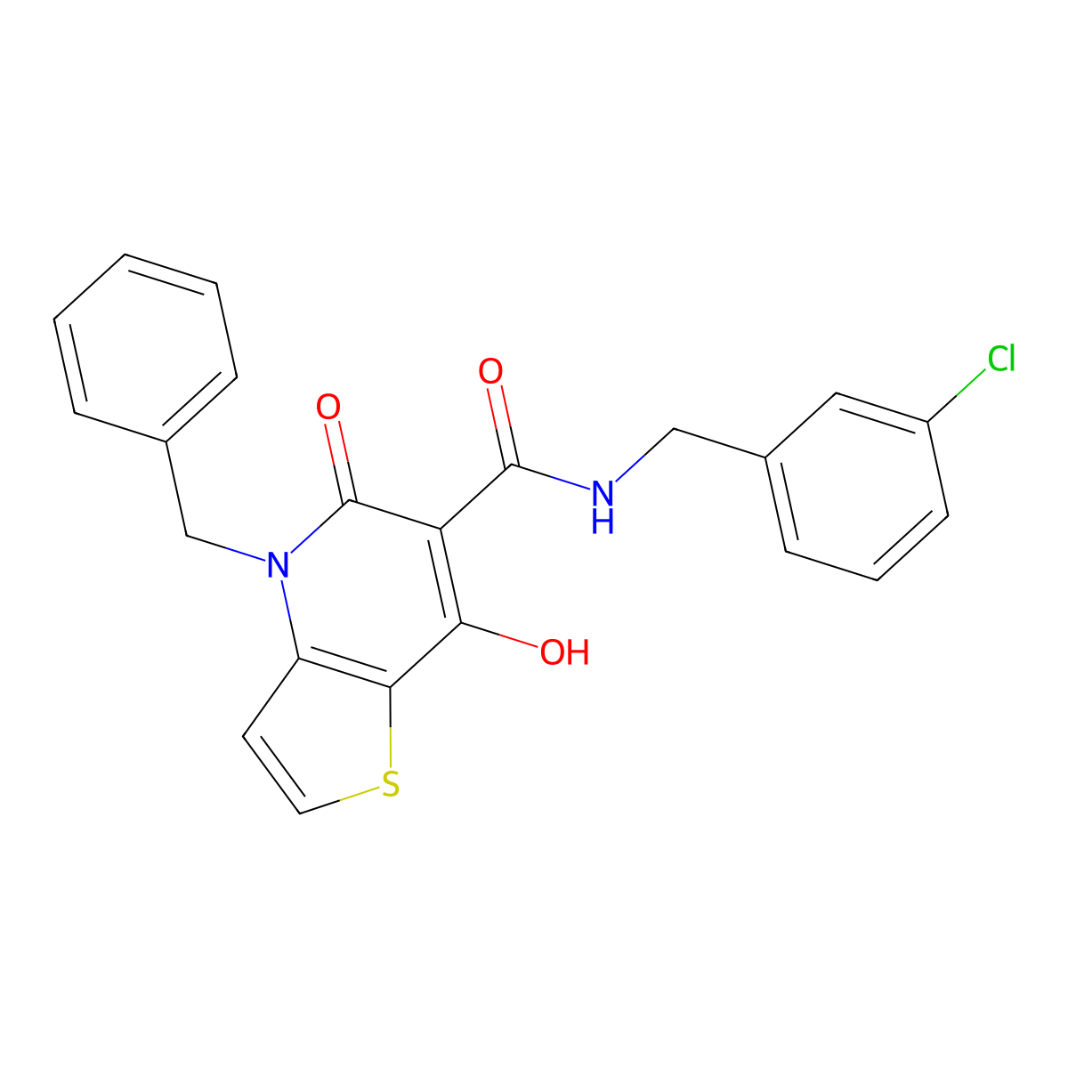 4-benzyl-N-[(3-chlorophenyl)methyl]-7-hydroxy-5-oxo-4H,5H-thieno[3,2-b]pyridine-6-carboxamide molecular structure, CAS 1251556-33-8