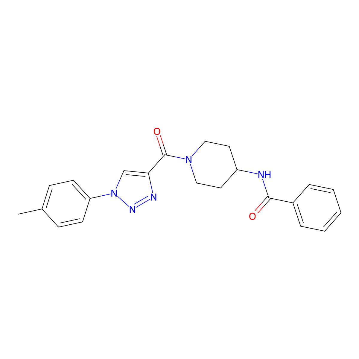 N-(1-(1-(p-tolyl)-1H-1,2,3-triazole-4-carbonyl)piperidin-4-yl)benzamide molecular structure, CAS 1251556-37-2