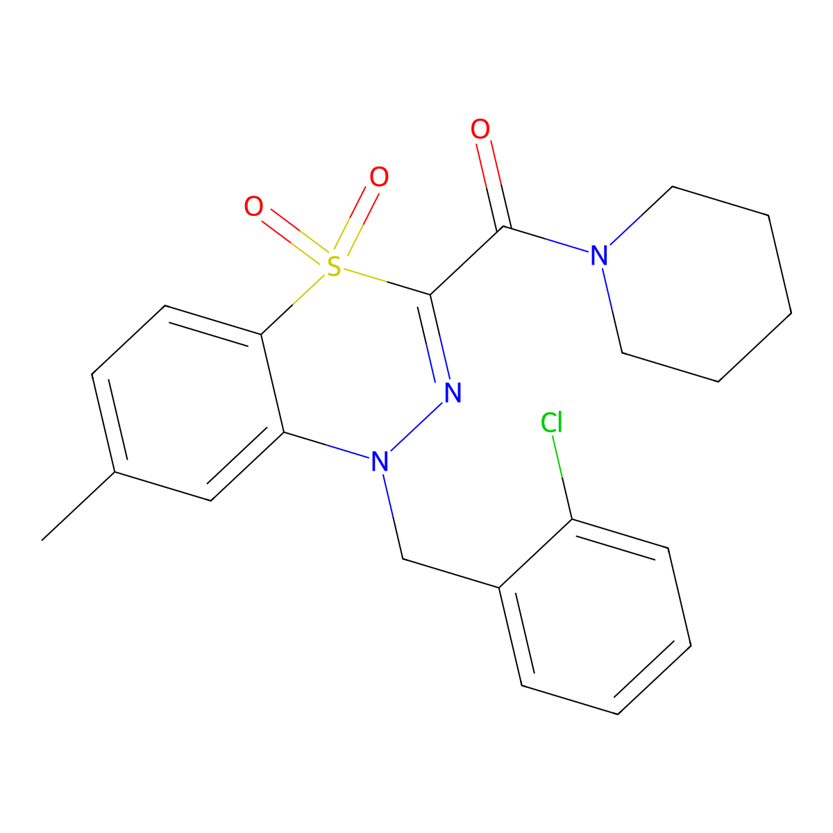 1-[(2-chlorophenyl)methyl]-7-methyl-3-(piperidine-1-carbonyl)-1H-4lambda6,1,2-benzothiadiazine-4,4-dione molecular structure, CAS 1251556-38-3