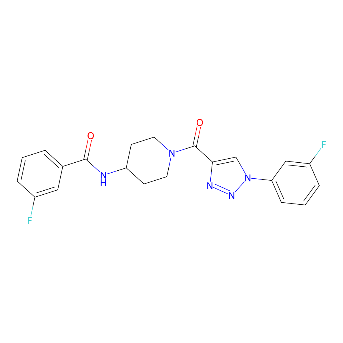 3-fluoro-N-(1-(1-(3-fluorophenyl)-1H-1,2,3-triazole-4-carbonyl)piperidin-4-yl)benzamide molecular structure, CAS 1251556-40-7