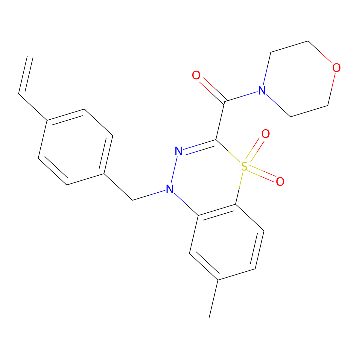(7-methyl-4,4-dioxido-1-(4-vinylbenzyl)-1H-benzo[e][1,3,4]thiadiazin-3-yl)(morpholino)methanone molecular structure, CAS 1251556-43-0