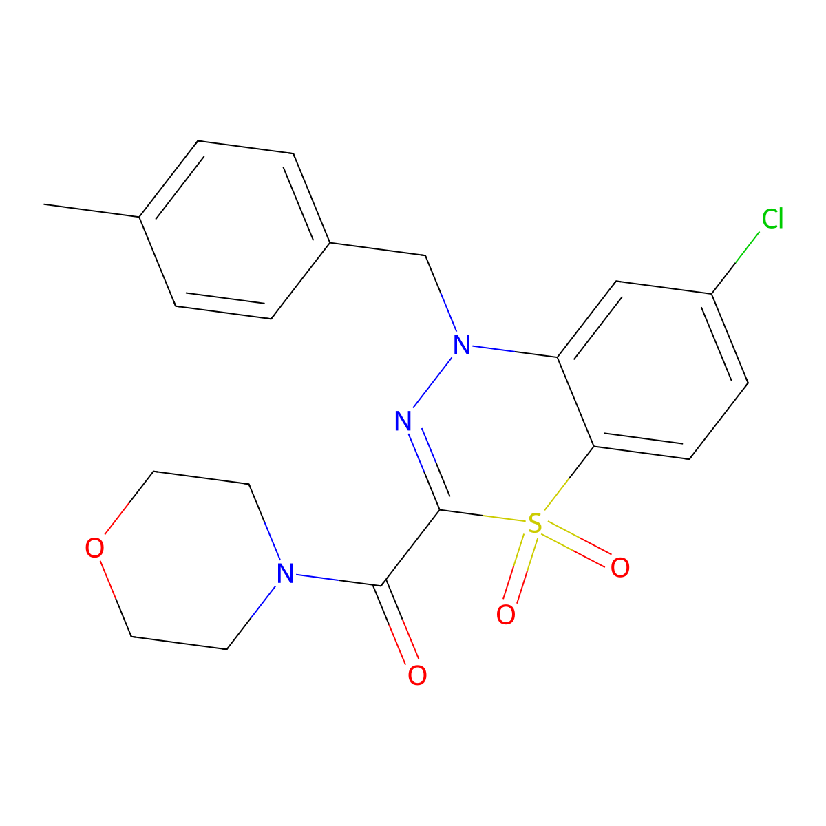 7-chloro-1-[(4-methylphenyl)methyl]-3-(morpholine-4-carbonyl)-1H-4lambda6,1,2-benzothiadiazine-4,4-dione molecular structure, CAS 1251556-45-2