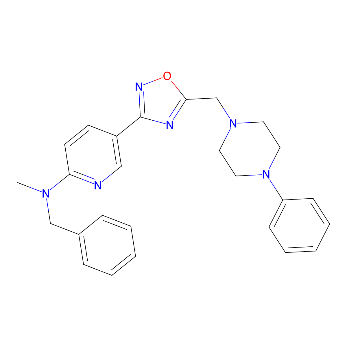 N-benzyl-N-methyl-5-{5-[(4-phenylpiperazin-1-yl)methyl]-1,2,4-oxadiazol-3-yl}pyridin-2-amine molecular structure, CAS 1251556-48-5
