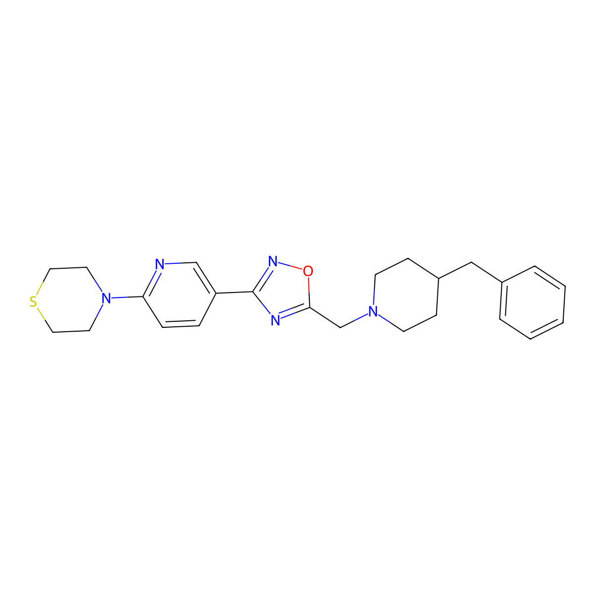 5-((4-Benzylpiperidin-1-yl)methyl)-3-(6-thiomorpholinopyridin-3-yl)-1,2,4-oxadiazole molecular structure, CAS 1251556-49-6