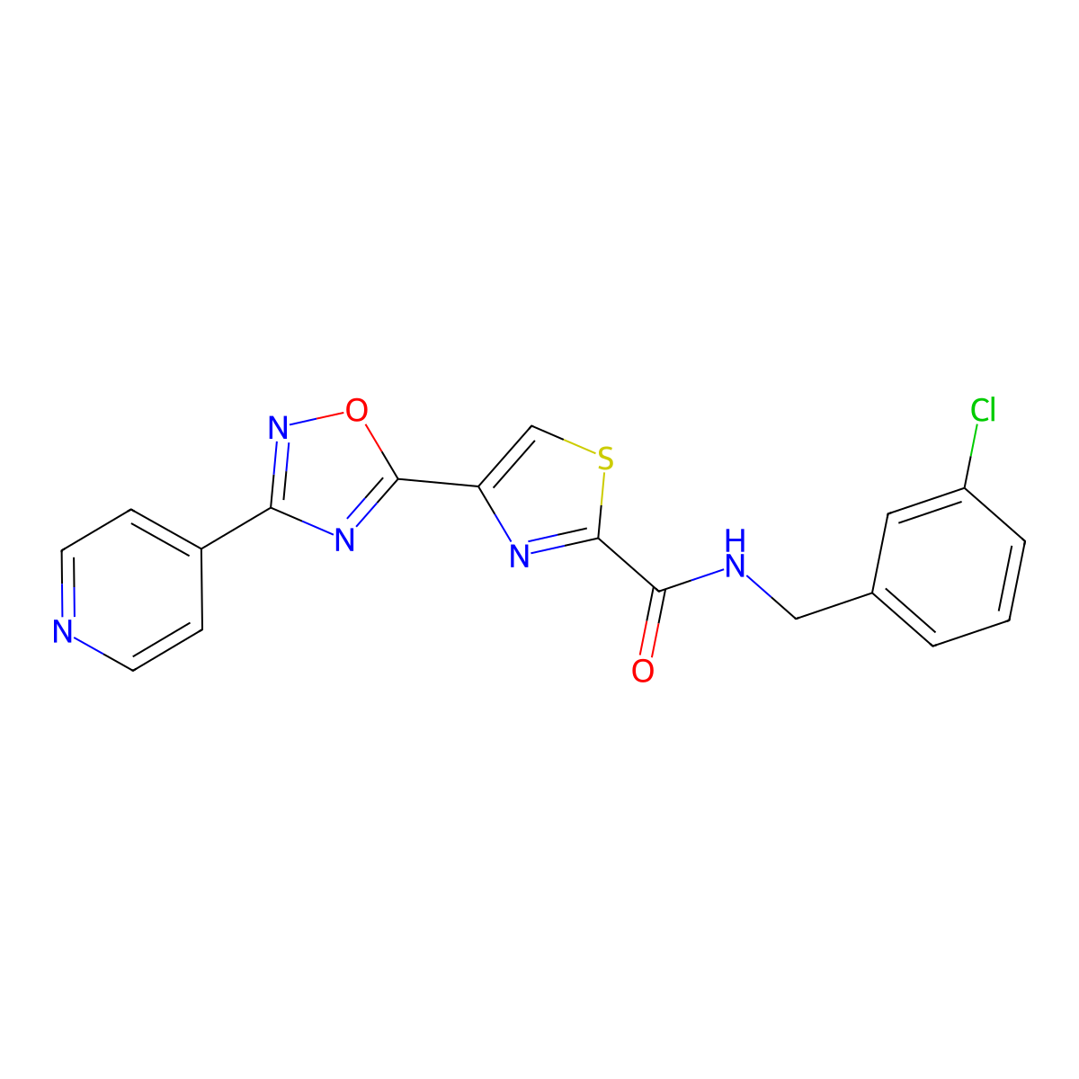 N~2~-(3-chlorobenzyl)-4-[3-(4-pyridyl)-1,2,4-oxadiazol-5-yl]-1,3-thiazole-2-carboxamide molecular structure, CAS 1251556-52-1