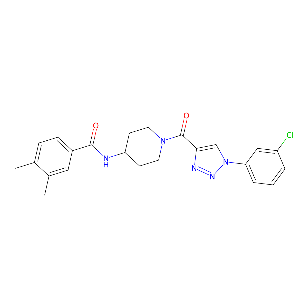N-(1-(1-(3-chlorophenyl)-1H-1,2,3-triazole-4-carbonyl)piperidin-4-yl)-3,4-dimethylbenzamide molecular structure, CAS 1251556-53-2