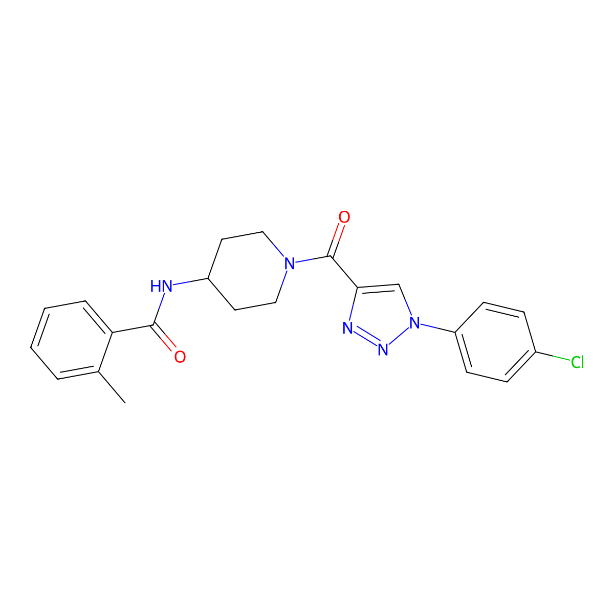 N-(1-(1-(4-chlorophenyl)-1H-1,2,3-triazole-4-carbonyl)piperidin-4-yl)-2-methylbenzamide molecular structure, CAS 1251556-56-5