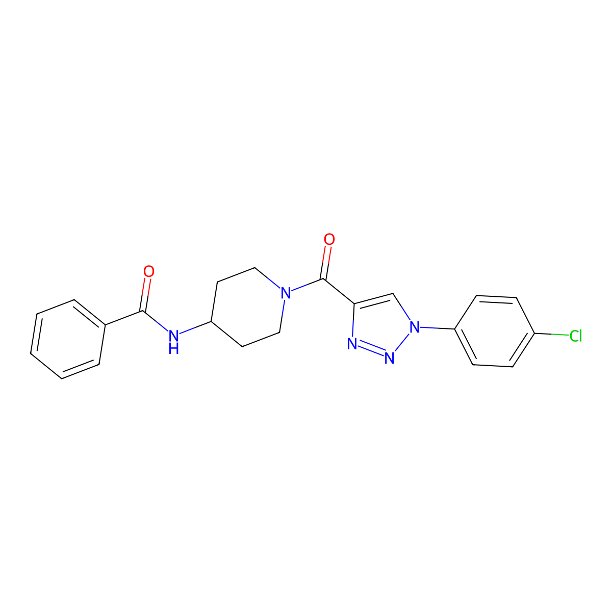 N-(1-(1-(4-chlorophenyl)-1H-1,2,3-triazole-4-carbonyl)piperidin-4-yl)benzamide molecular structure, CAS 1251556-61-2