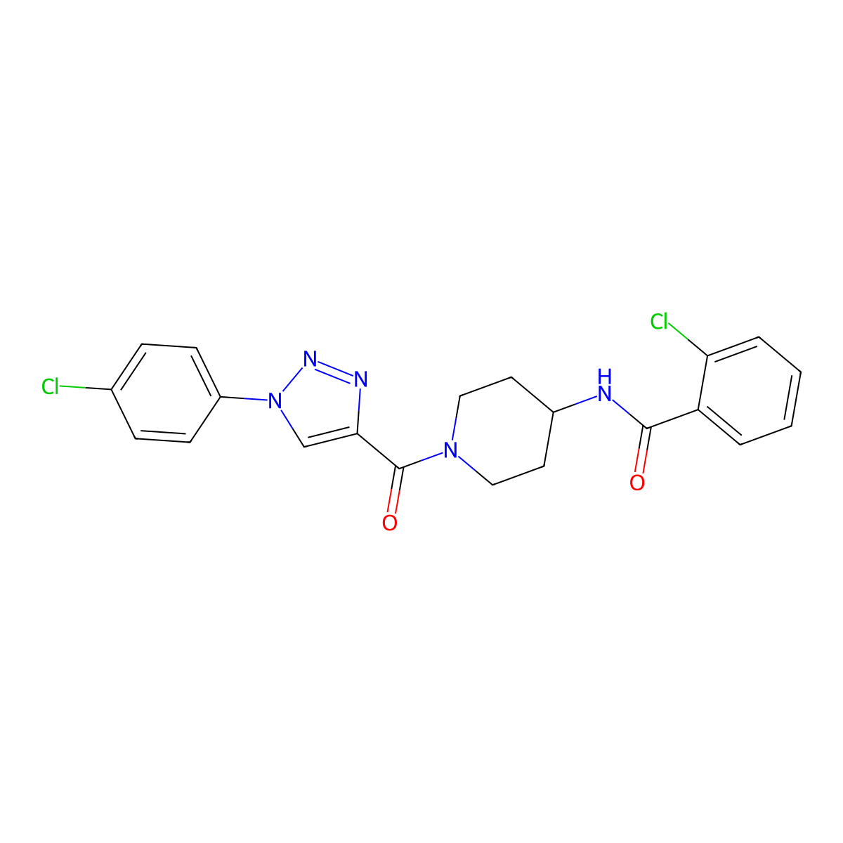 2-chloro-N-(1-(1-(4-chlorophenyl)-1H-1,2,3-triazole-4-carbonyl)piperidin-4-yl)benzamide molecular structure, CAS 1251556-64-5