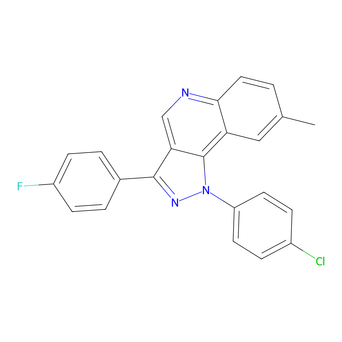 1-(4-chlorophenyl)-3-(4-fluorophenyl)-8-methyl-1H-pyrazolo[4,3-c]quinoline molecular structure, CAS 1251556-65-6