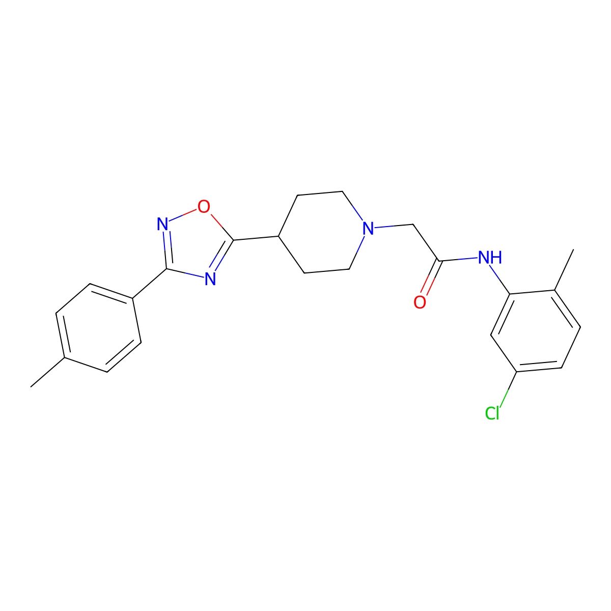 N-(5-chloro-2-methylphenyl)-2-(4-(3-(p-tolyl)-1,2,4-oxadiazol-5-yl)piperidin-1-yl)acetamide molecular structure, CAS 1251556-67-8