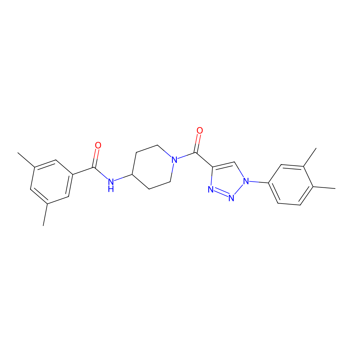 N-(1-(1-(3,4-dimethylphenyl)-1H-1,2,3-triazole-4-carbonyl)piperidin-4-yl)-3,5-dimethylbenzamide molecular structure, CAS 1251556-74-7