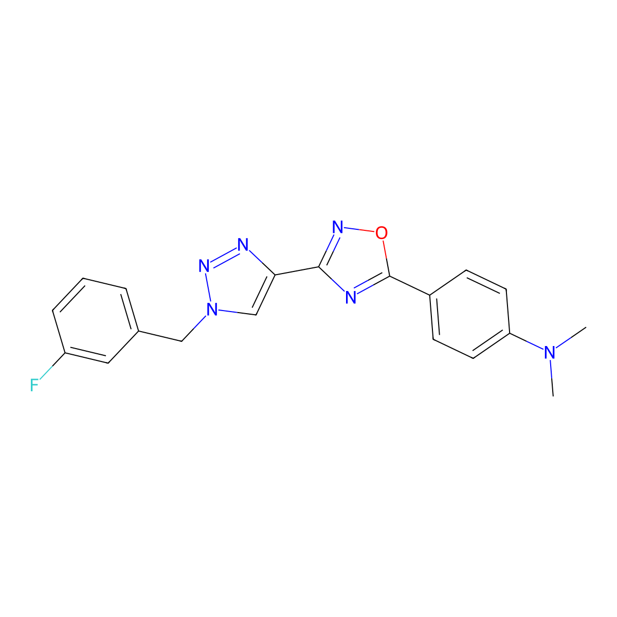 4-(3-{1-[(3-fluorophenyl)methyl]-1H-1,2,3-triazol-4-yl}-1,2,4-oxadiazol-5-yl)-N,N-dimethylaniline molecular structure, CAS 1251556-77-0