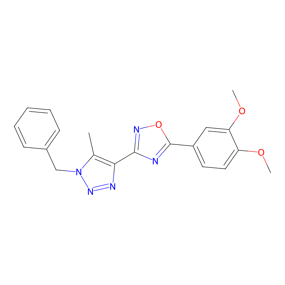 3-(1-benzyl-5-methyl-1H-1,2,3-triazol-4-yl)-5-(3,4-dimethoxyphenyl)-1,2,4-oxadiazole molecular structure, CAS 1251556-80-5