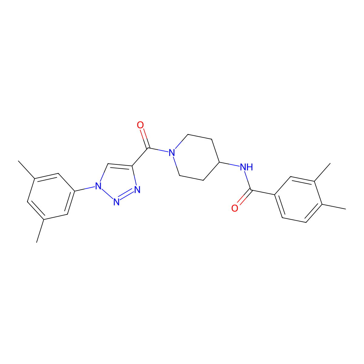 N-(1-(1-(3,5-dimethylphenyl)-1H-1,2,3-triazole-4-carbonyl)piperidin-4-yl)-3,4-dimethylbenzamide molecular structure, CAS 1251556-82-7