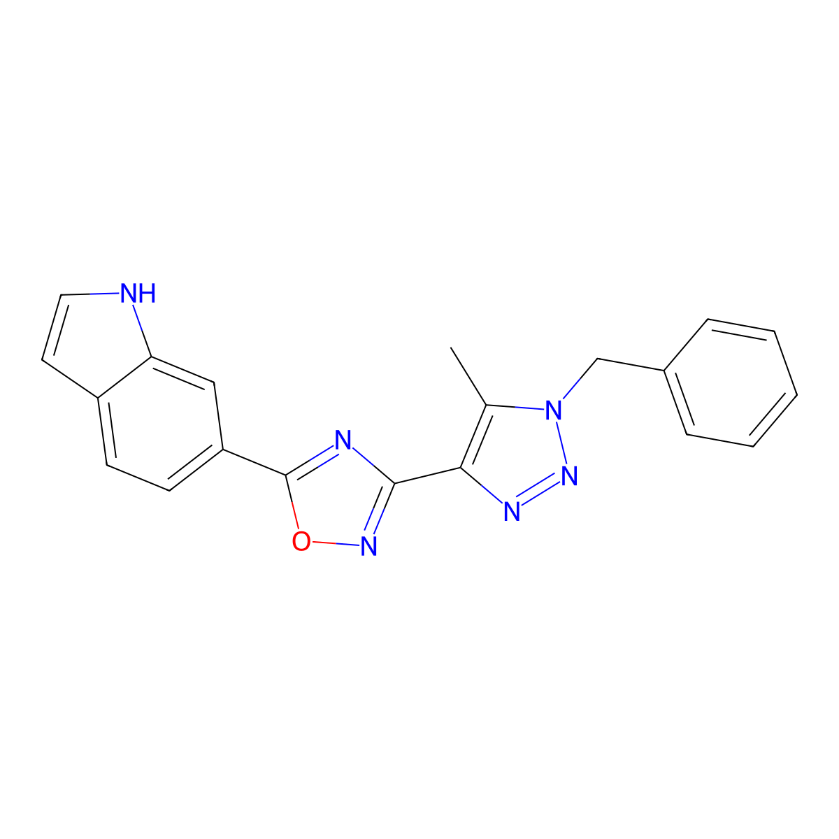 3-(1-benzyl-5-methyl-1H-1,2,3-triazol-4-yl)-5-(1H-indol-6-yl)-1,2,4-oxadiazole molecular structure, CAS 1251556-83-8