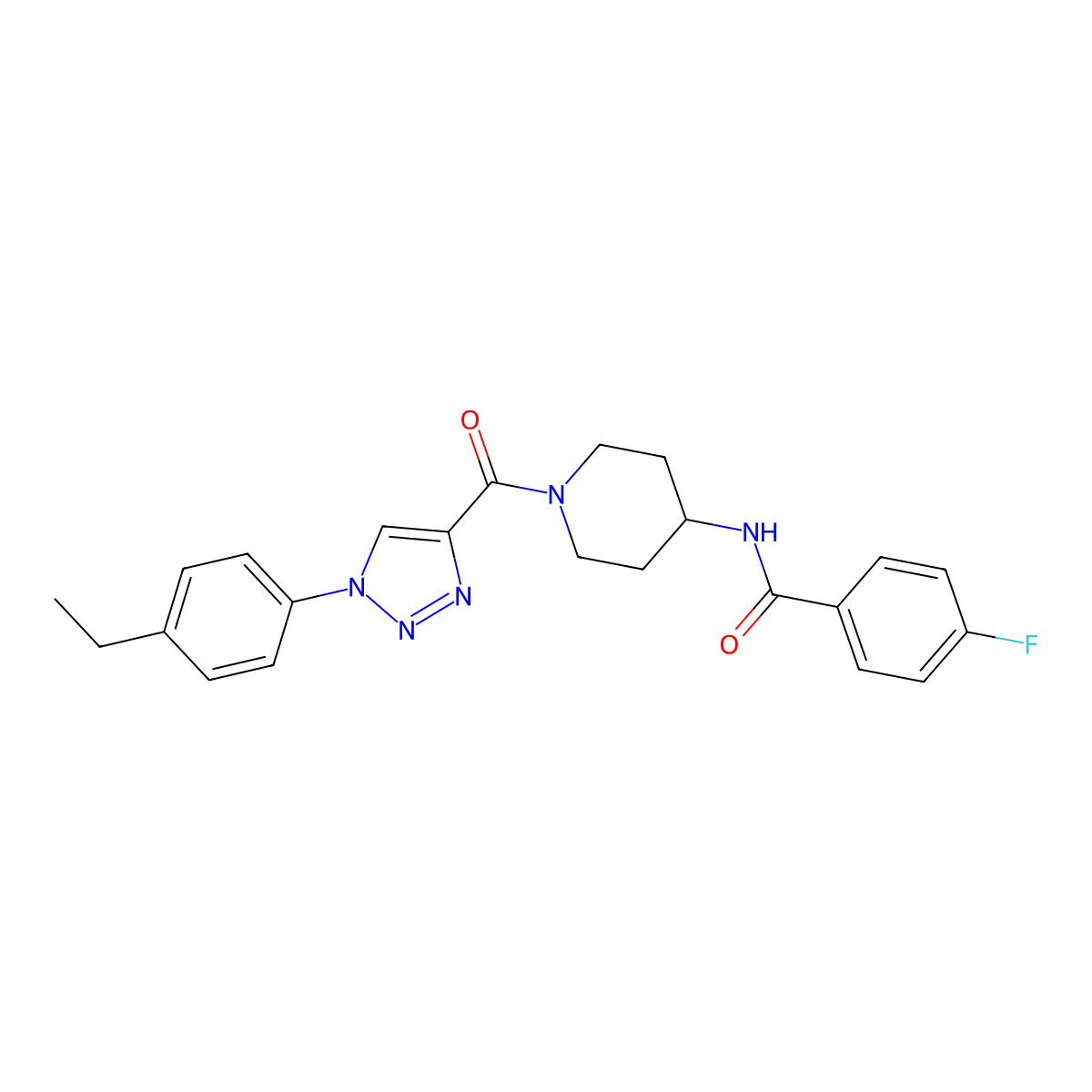 N-(1-(1-(4-ethylphenyl)-1H-1,2,3-triazole-4-carbonyl)piperidin-4-yl)-4-fluorobenzamide molecular structure, CAS 1251556-87-2