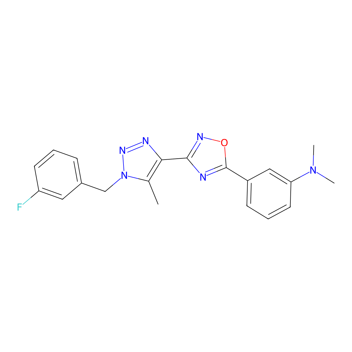 (3-{3-[1-(3-fluorobenzyl)-5-methyl-1H-1,2,3-triazol-4-yl]-1,2,4-oxadiazol-5-yl}phenyl)dimethylamine molecular structure, CAS 1251556-89-4