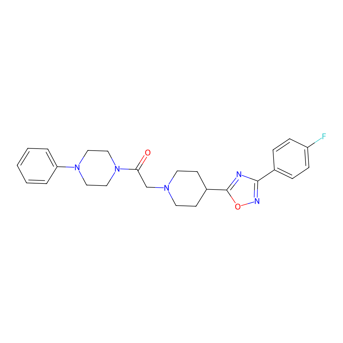 1-({4-[3-(4-Fluorophenyl)-1,2,4-oxadiazol-5-yl]piperidin-1-yl}acetyl)-4-phenylpiperazine molecular structure, CAS 1251557-01-3