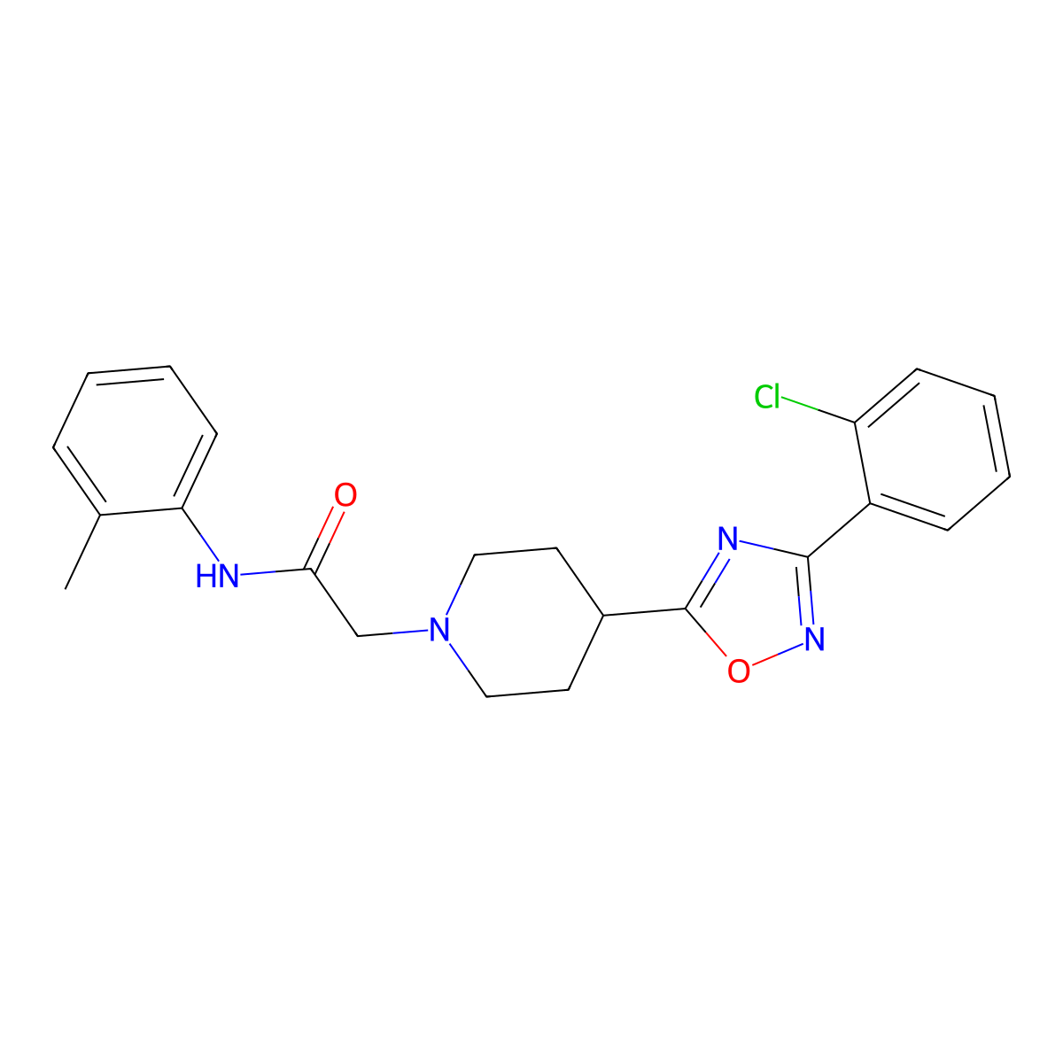 2-{4-[3-(2-chlorophenyl)-1,2,4-oxadiazol-5-yl]piperidin-1-yl}-N-(2-methylphenyl)acetamide molecular structure, CAS 1251557-02-4